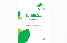 SIA Latvijas Piens uses only renewable energy resources